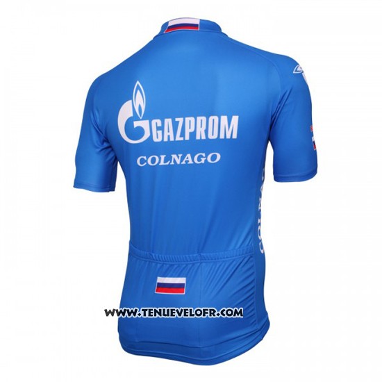 2016 Maillot Ciclismo Gazprom Rusvelo Colnago Bleu et Blanc Manches Courtes et Cuissard